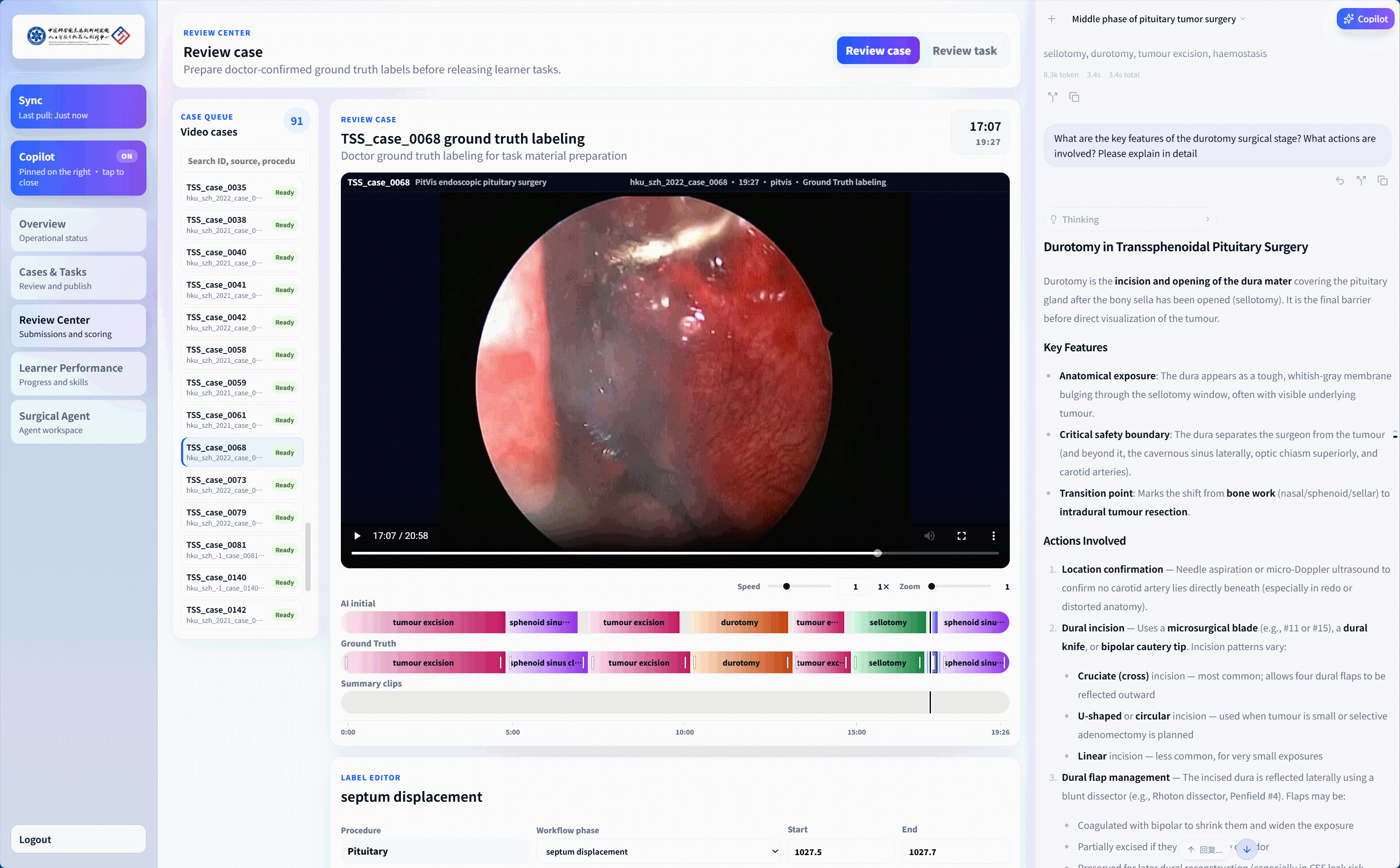 Surgical teaching platform interface
